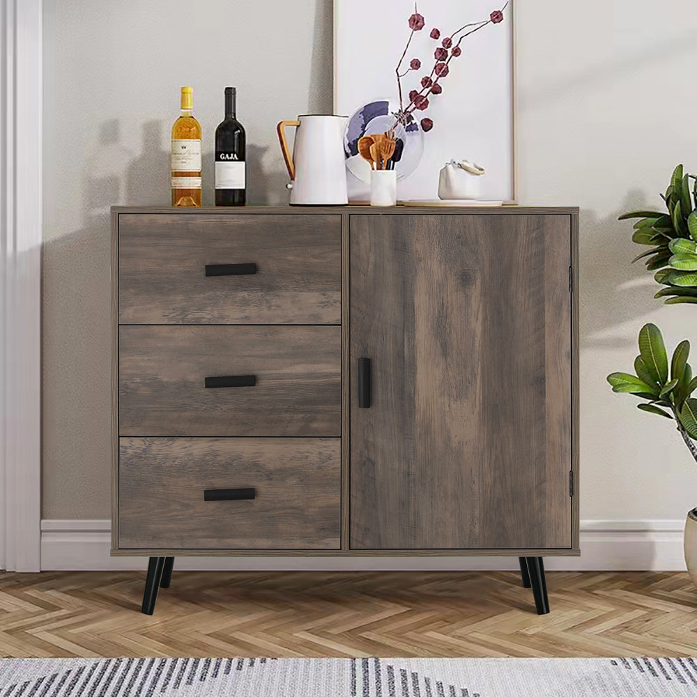 IWELL Storage Cabinet, Floor Cabinet with 3 Drawers & Adjustable Shelf, Storage Cabinet for Living Room, Bedroom, Kitchen, Office, Gray