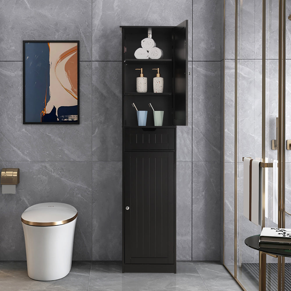 thumbnail interactive-video image 1 of Iwell Tall Bathroom Cabinet With 2 Doors & Adjustable Shelves - Storage Cabinet With Drawer For Bathroom & Living Room 1 of 13