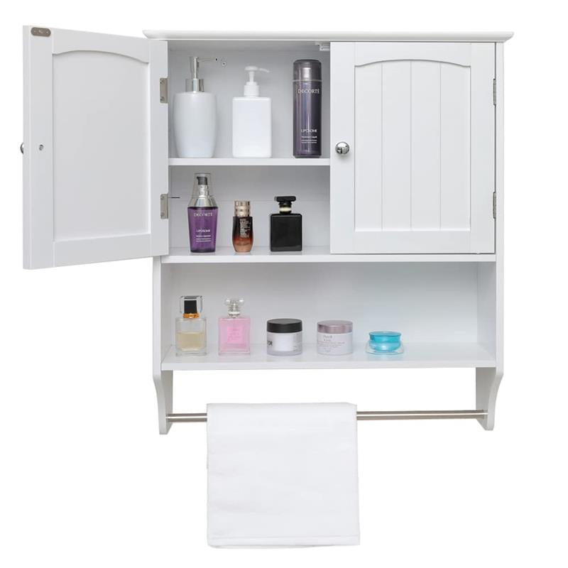IWELL Wall Bathroom Cabinet with 2 Shelf & Towels Bar, Medicine Cabinet with 2 Doors for Bathroom, Wall Mount Bathroom Cabinet, Over The Toilet Space Saver Storage Cabinet, White