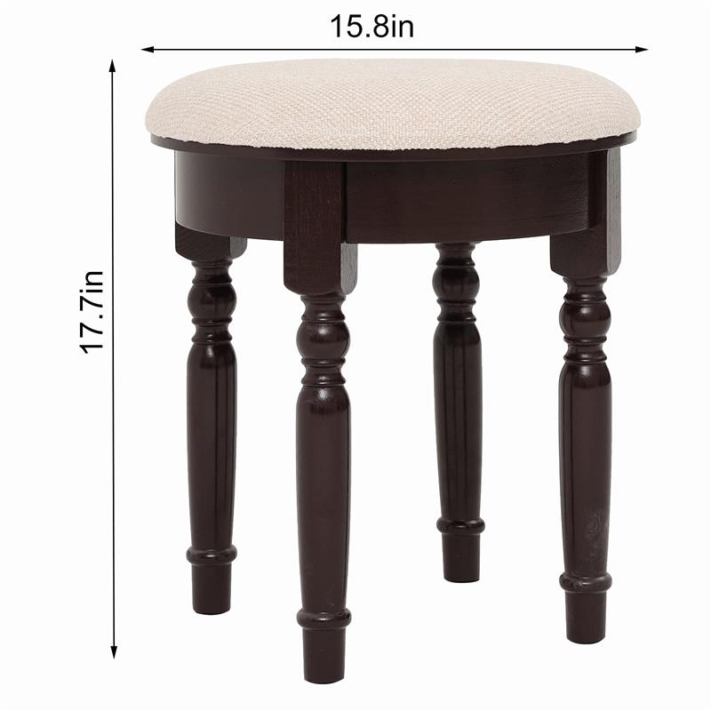 IWELL Round Vanity Stool with Rubberwood Leg, Capacity 330LBS, 17.7inch Tall Dressing Makeup Stool, Padded Bench, Piano Seat Chair Bench in Bedroom, Bathroom, Easy Assembly, Brown