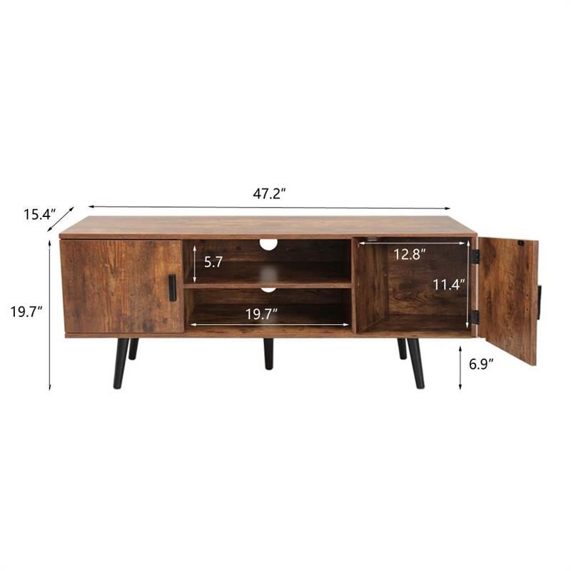 IWELL Mid-Century Modern TV Stand for 55 Inch TV, Entertainment Center TV Console with 2 Storage Cabinet and Shelves, TV Stand for Living Room/Bedroom, Rustic Brown
