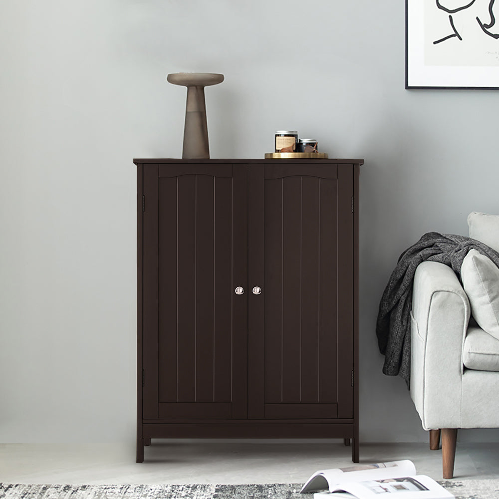 IWELL Bathroom Cabinet, Storage Cabinet with 2 Doors & 2 Shelves, Floor Cabinet for Living Room, Bedroom, Espresso