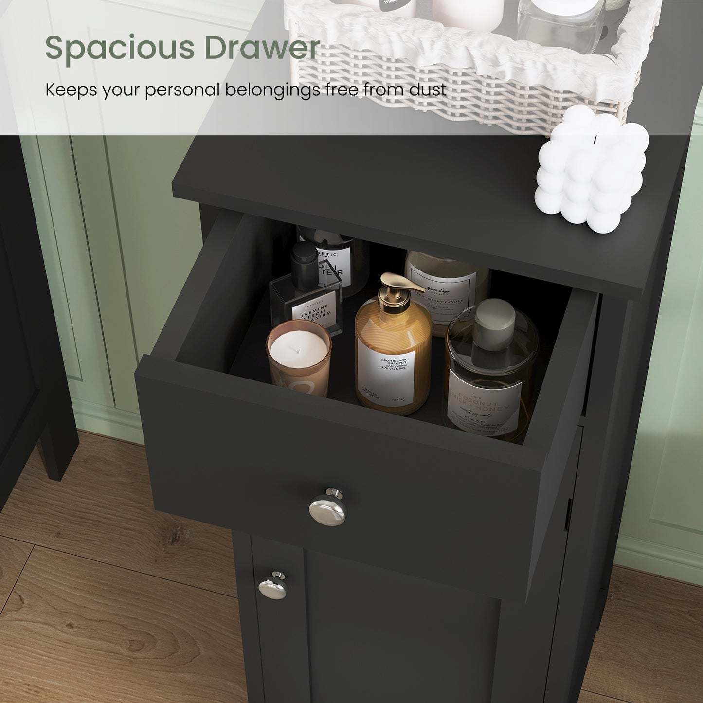 Iwell Bathroom Floor Cabinet, Small Bathroom Storage Cabinet with Drawer & Storage Shelf, Free-Standing Organizer Cabinets for Hallway/Living Room, White