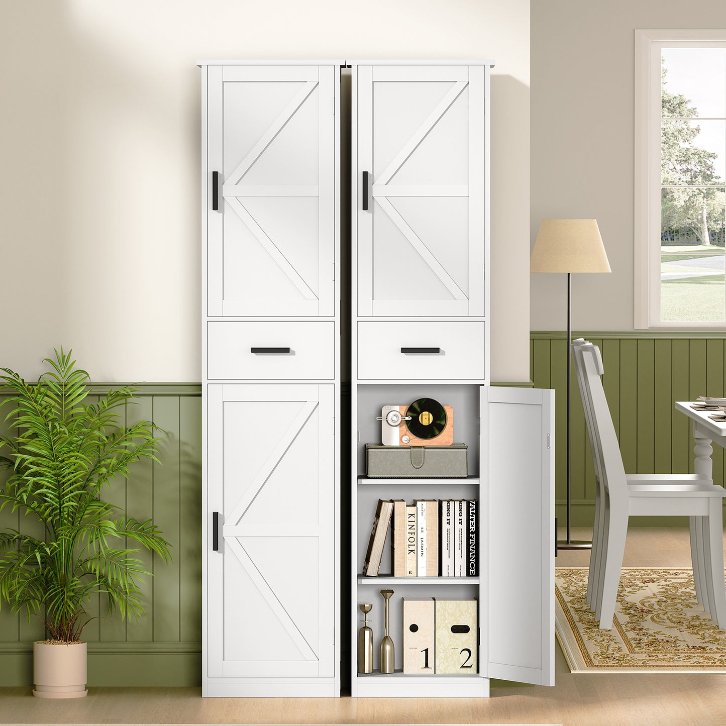 Tall Bathroom Cabinet, Storage Cabinet with 6 Shelves & Drawer, Bathroom Storage Cabinet with Adjustable Shelves, Tall Cabinet for Living Room, Home Office, White