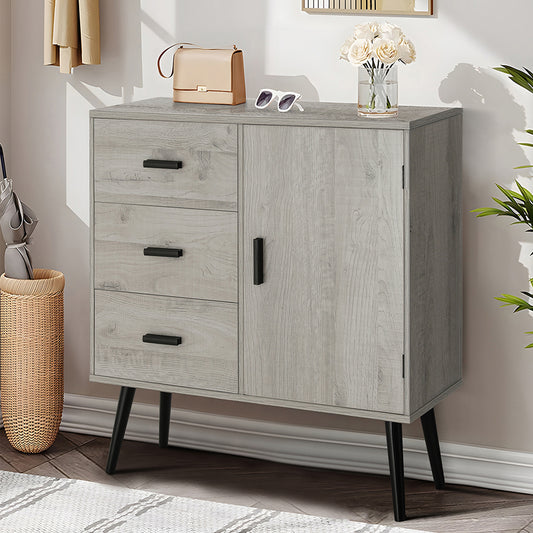 Iwell Storage Cabinet with 3 Drawers & Adjustable Shelf, Sideboard Buffet Cabinet, Small Freestanding Floor Storage Unit, for Living Room, Home Office, Rustic Grey