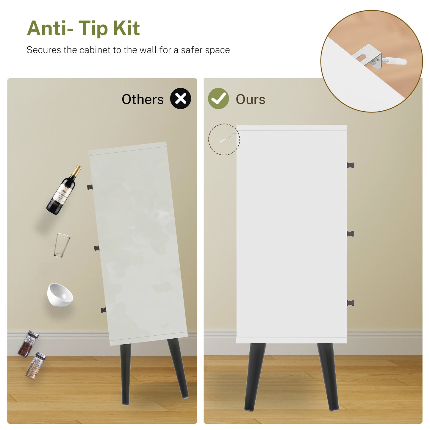 Iwell Storage Cabinet with 3 Drawers, Sideboard Buffet Cabinet with Adjustable Shelf, Freestanding Floor Storage Unit for Living Room, Entryway, Home Office, White