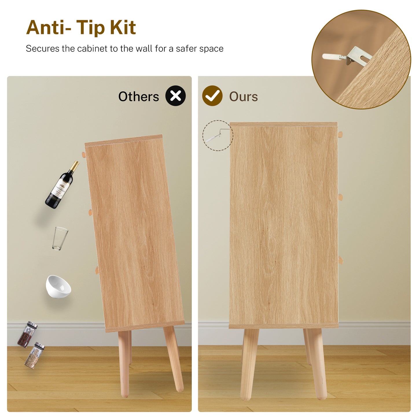 Iwell Storage Cabinet with 3 Drawers, Rattan Cabinet with Adjustable Shelf, Small Storage Cabinets, for Living Room, Entryway, Natural