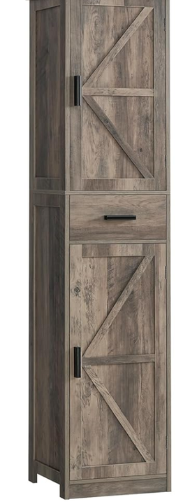 Tall Storage Cabinet, Bathroom Cabinet with 6 Shelves & Drawer, Narrow Storage Cabinet with Ajustable Shelves, Tall Cabinet for Living Room, Home Office, Dark Gray