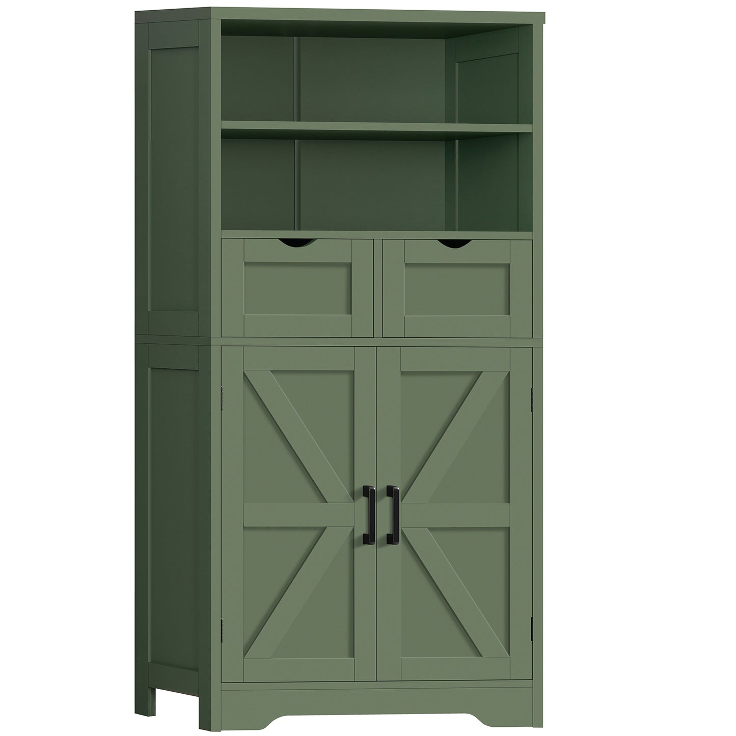 Bathroom Cabinet with Adjustable Shelf & 2 Drawers, Farmhouse Storage Cabinet with 2 Doors, Kitchen Storage Cabinets for Living Room, Entryway, Home Office, Forest Green