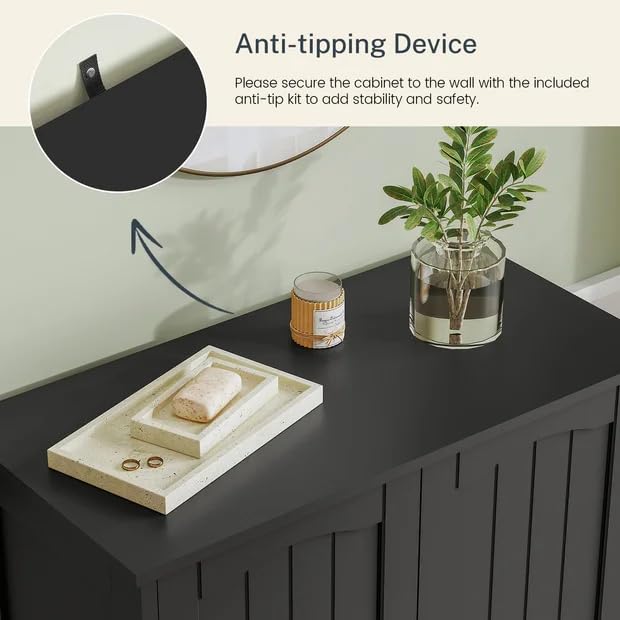 IWELL Black Bathroom Cabinet with 2 Doors, 3 Heights Available, Free Standing Floor Storage Cabinet for Bathroom, Living Room, Kitchen, Black