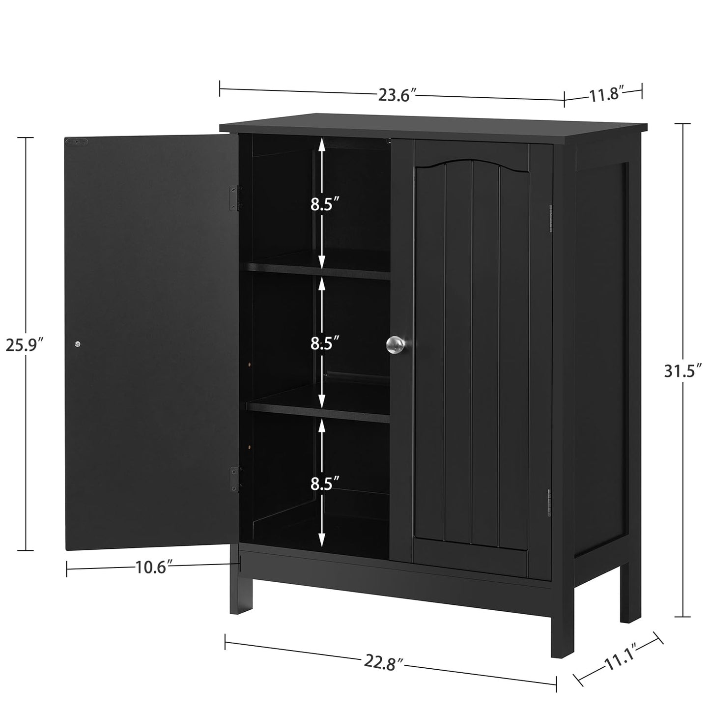 IWELL Black Bathroom Cabinet with 2 Doors, 3 Heights Available, Free Standing Floor Storage Cabinet for Bathroom, Living Room, Kitchen, Black