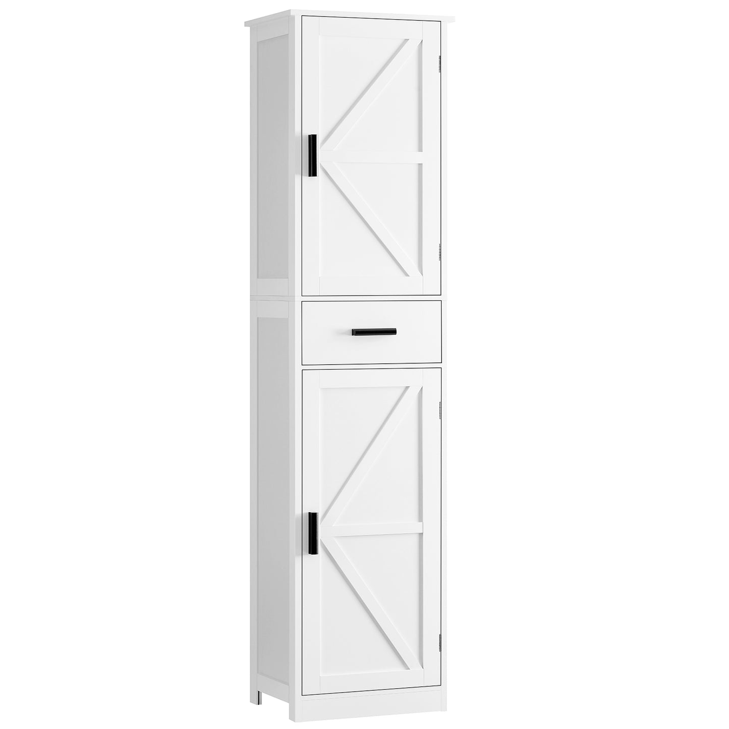 Tall Bathroom Cabinet, Storage Cabinet with 6 Shelves & Drawer, Bathroom Storage Cabinet with Adjustable Shelves, Tall Cabinet for Living Room, Home Office, White