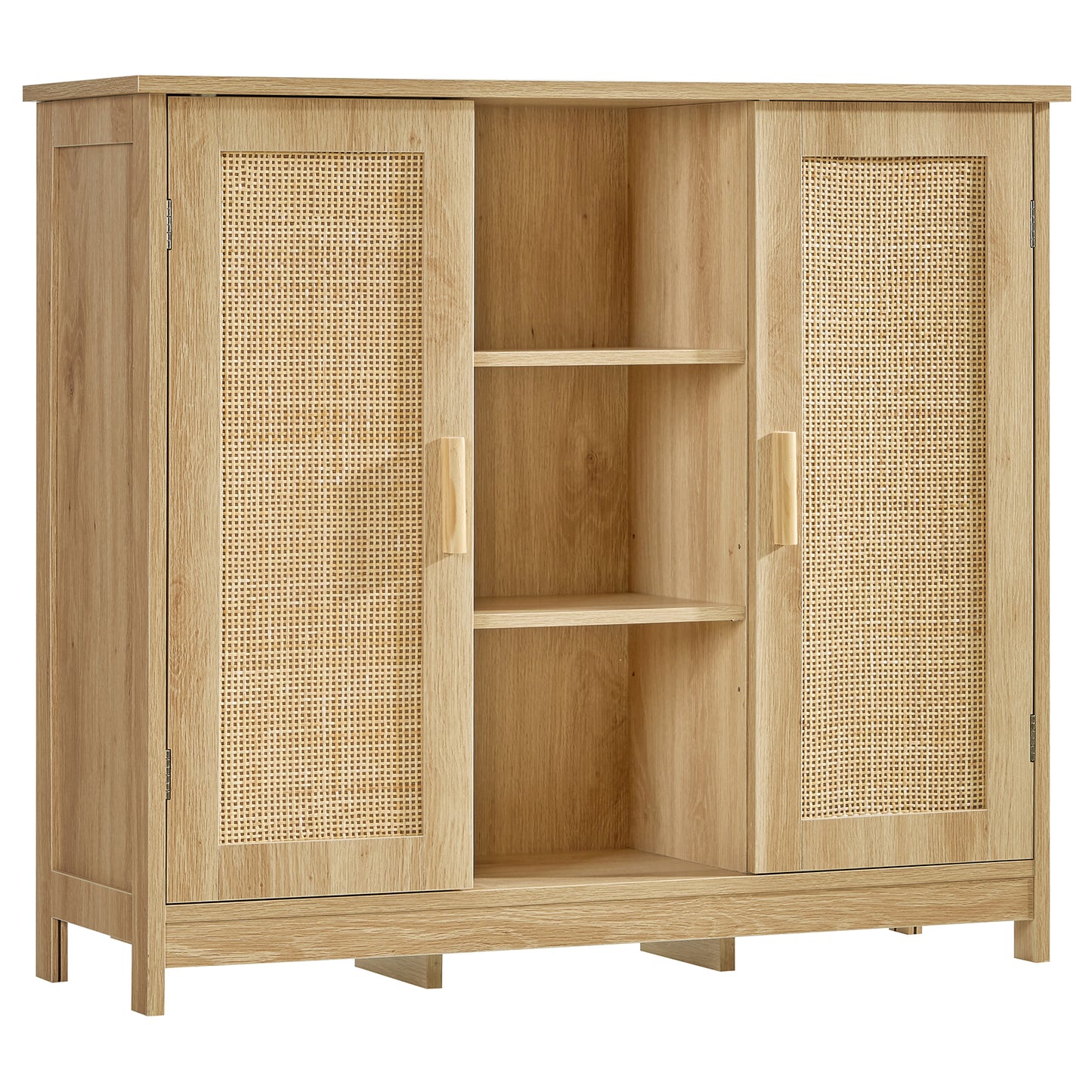 Iwell Rattan Storage Cabinet with 4 Adjustable Shelves, Coffee Bar Cabinet, Sideboard Buffet for Kitchen, Living Room, Entryway, Natural