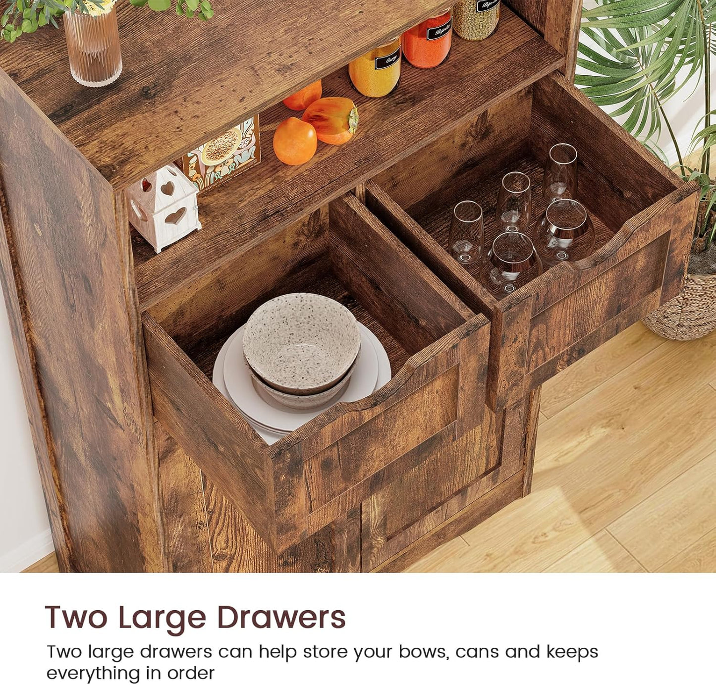 IWELL Storage Cabinet with 2 Adjustable Drawers & 2 Shelf, Bathroom Floor Cabinet with Door, Cupboard for Living Room, Home Office, Kitchen, Rustic Brown