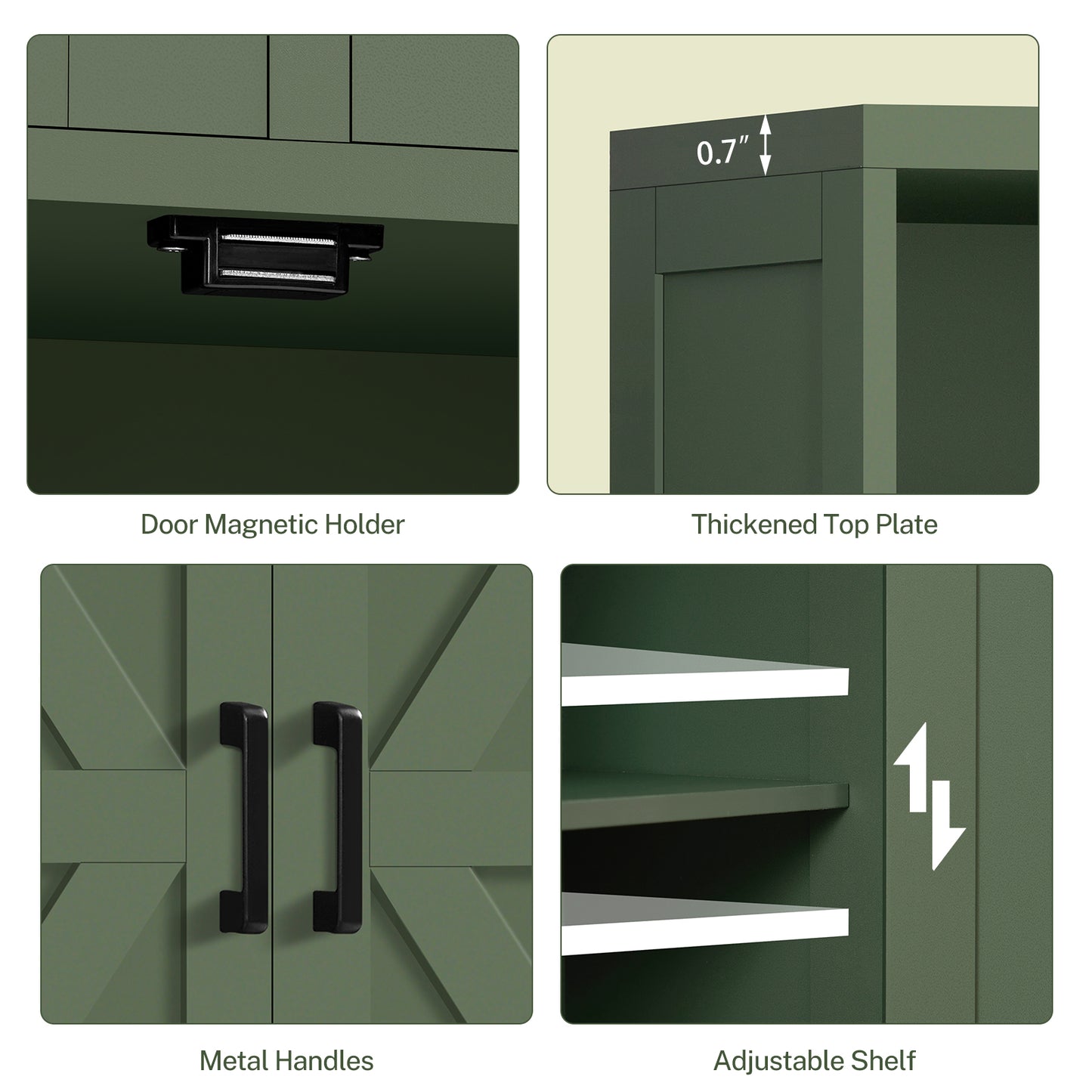 Bathroom Cabinet with Adjustable Shelf & 2 Drawers, Farmhouse Storage Cabinet with 2 Doors, Kitchen Storage Cabinets for Living Room, Entryway, Home Office, Forest Green