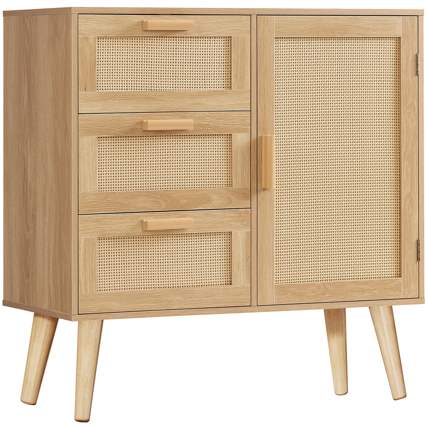 Iwell Storage Cabinet with 3 Drawers, Rattan Cabinet with Adjustable Shelf, Small Storage Cabinets, for Living Room, Entryway, Natural
