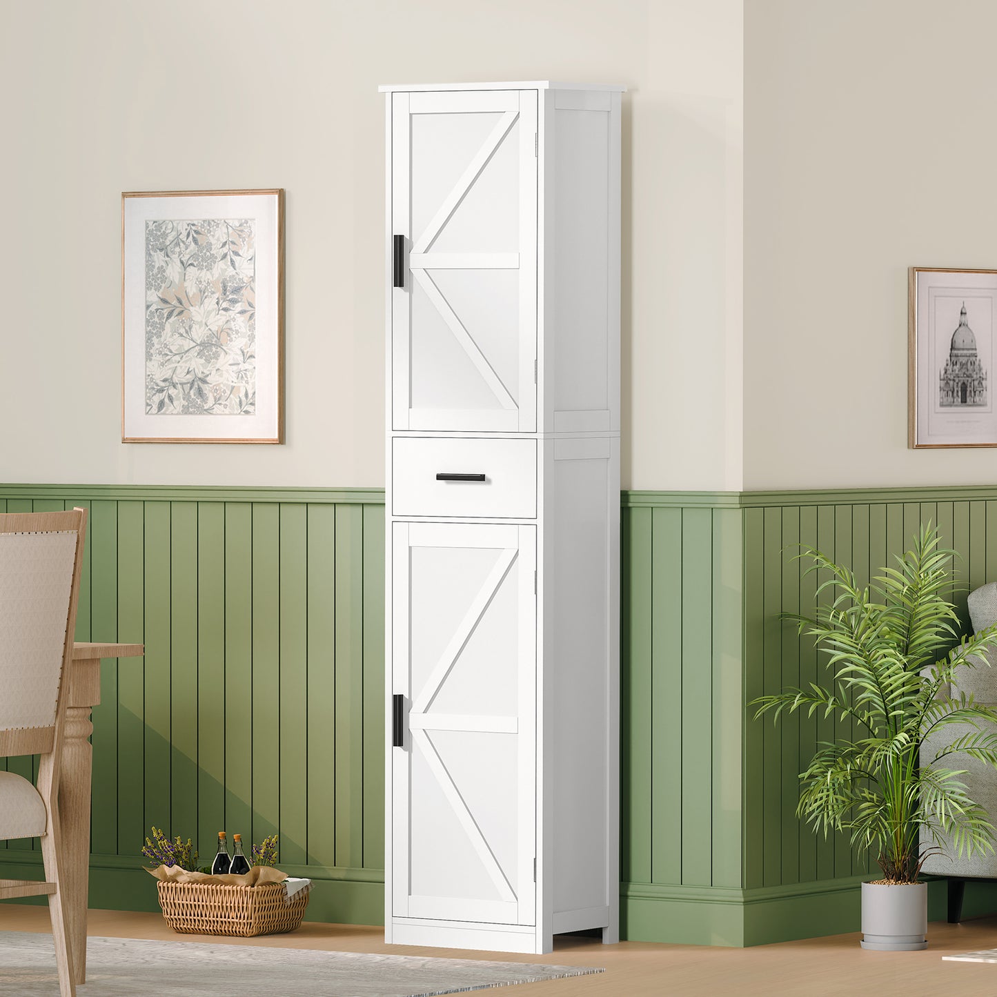 Tall Bathroom Cabinet, Storage Cabinet with 6 Shelves & Drawer, Bathroom Storage Cabinet with Adjustable Shelves, Tall Cabinet for Living Room, Home Office, White