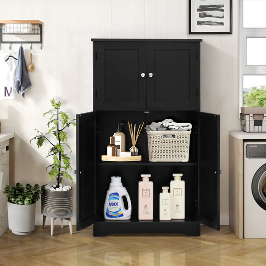 Iwell Storage Cabinet, Bathroom Storage Cabinet with 4 Doors & Adjustable Shelf, Storage Cabinet for Living Room, Entry, Home Office, Bedroom, Black