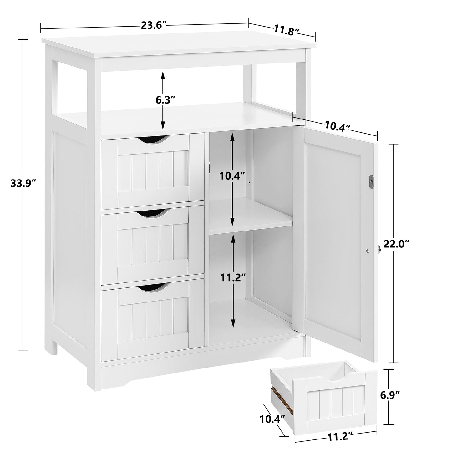 Iwell Bathroom Cabinet, Bathroom Storage Cabinet with 3 Large Drawers & 1 Adjustable Shelf, Bathroom Floor Cabinet with Door, Freestanding Storage Cabinet for Living Room, Bedroom, Home Office, White