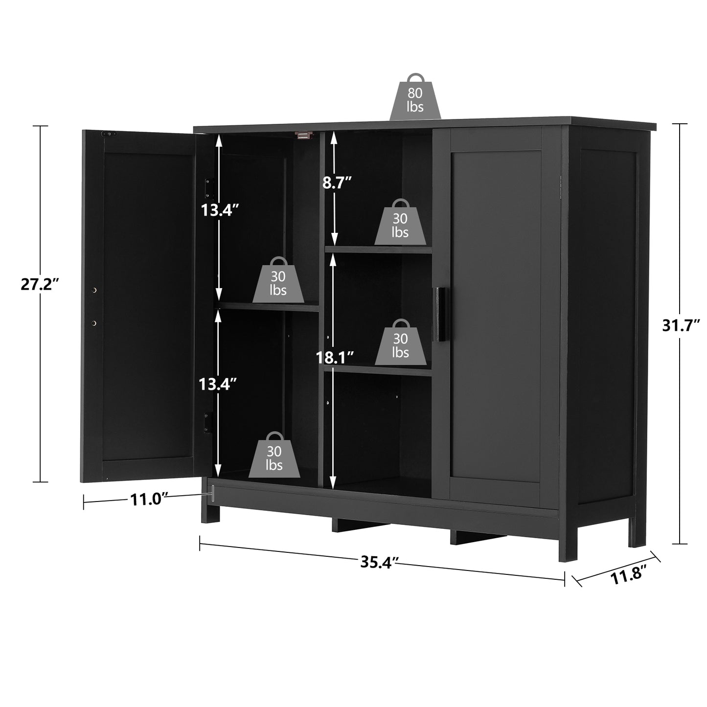 Iwell Buffet Cabinet, Storage Cabinet with 2 Doors and 2 Open Shelves, Coffee Bar Cabinet, Sideboard for Kitchen, Bedroom, Living Room, Entryway, Black