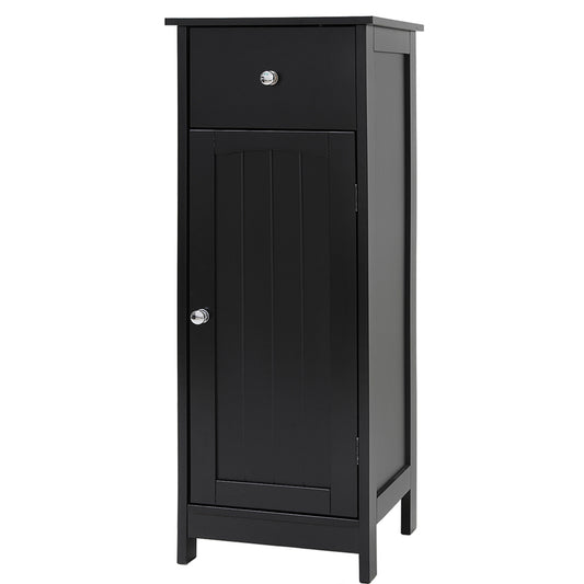 IWELL Bathroom Floor Cabinet, Storage Cabinet with Large Drawer, Wooden Free-Standing Cabinet with Door for Bathroom, Living Room, Bedroom, Black