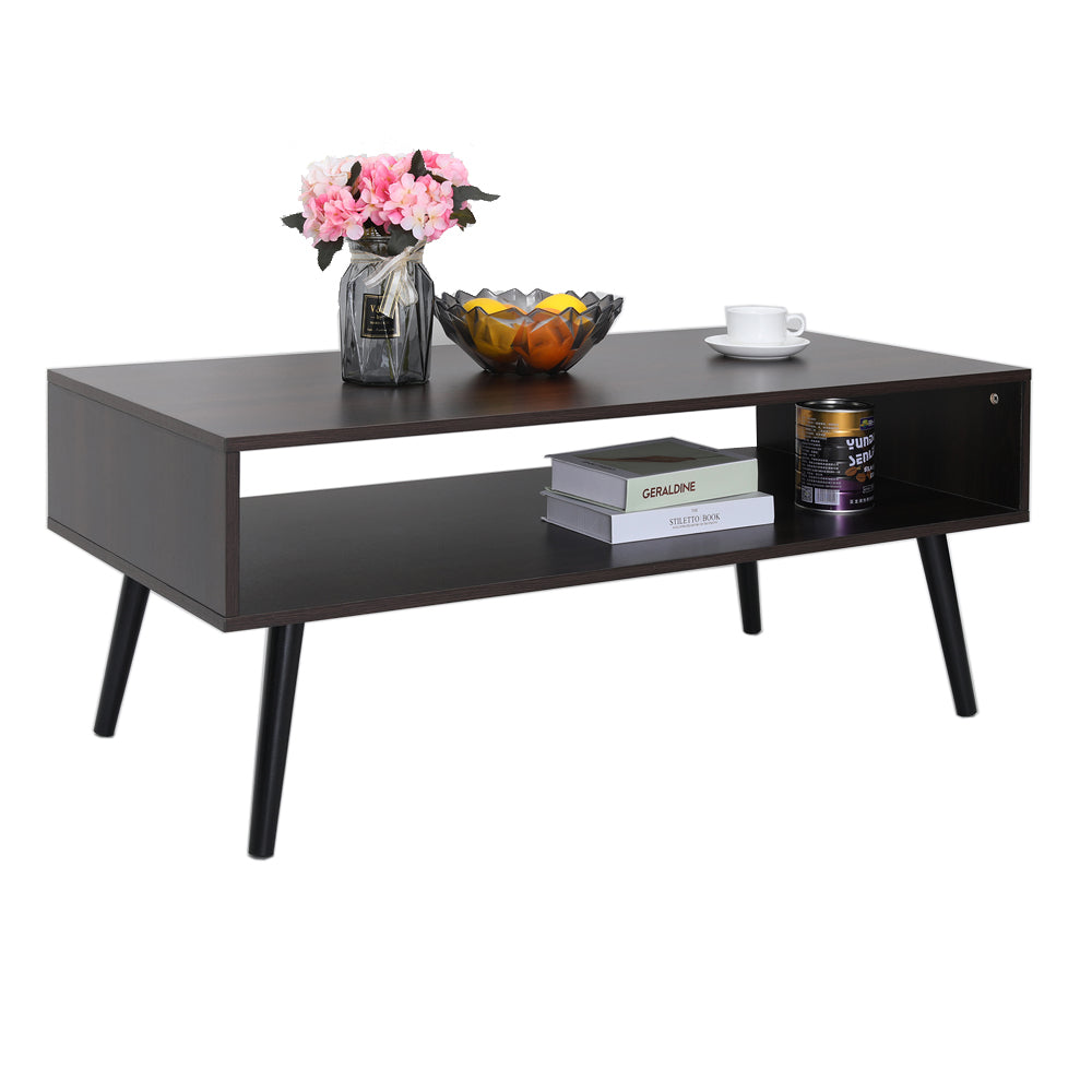 IWELL Coffee Table for Living Room, Modern Cocktail Table with Storage Shelf, Easy to Assemble, Dark Walnut