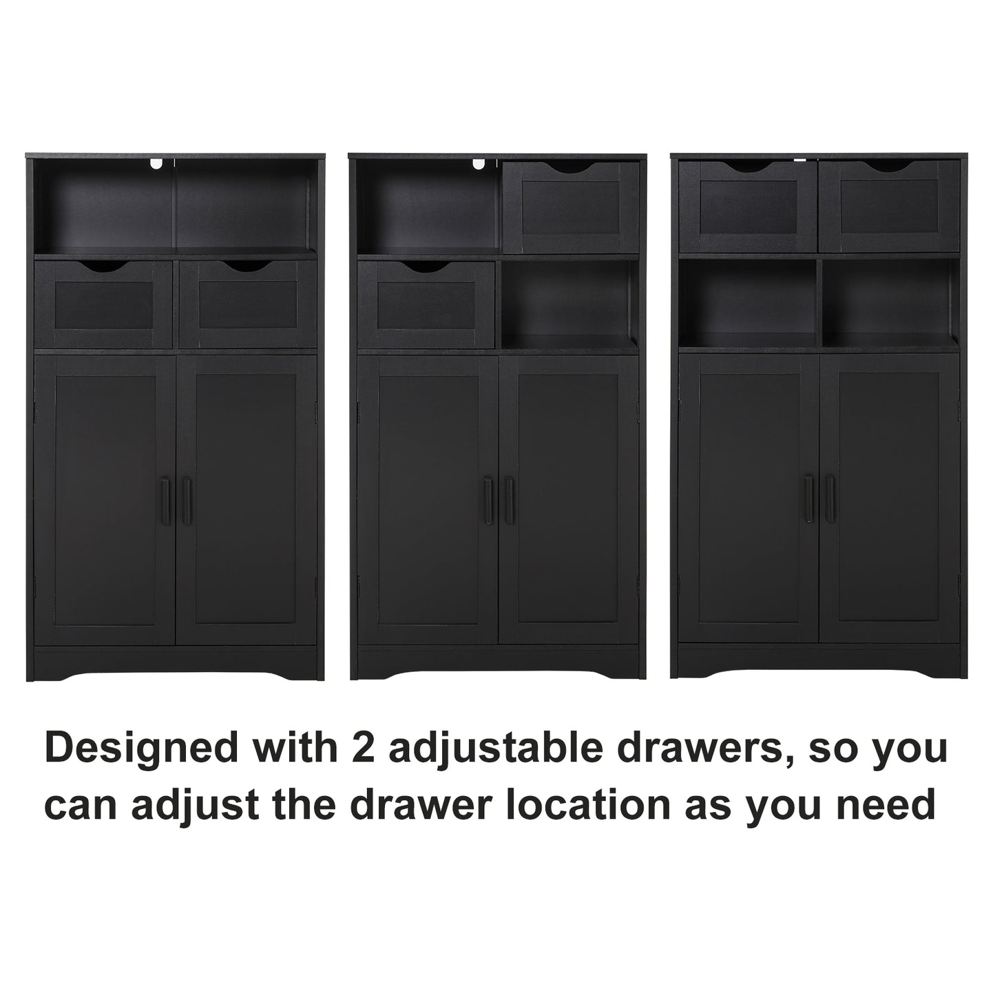 IWELL Storage Cabinet, Bathroom Floor Cabinet with 2 Drawers & 2 Shelves, Freestanding Accent Cabinet for Living Room, Bedroom, Office, Black