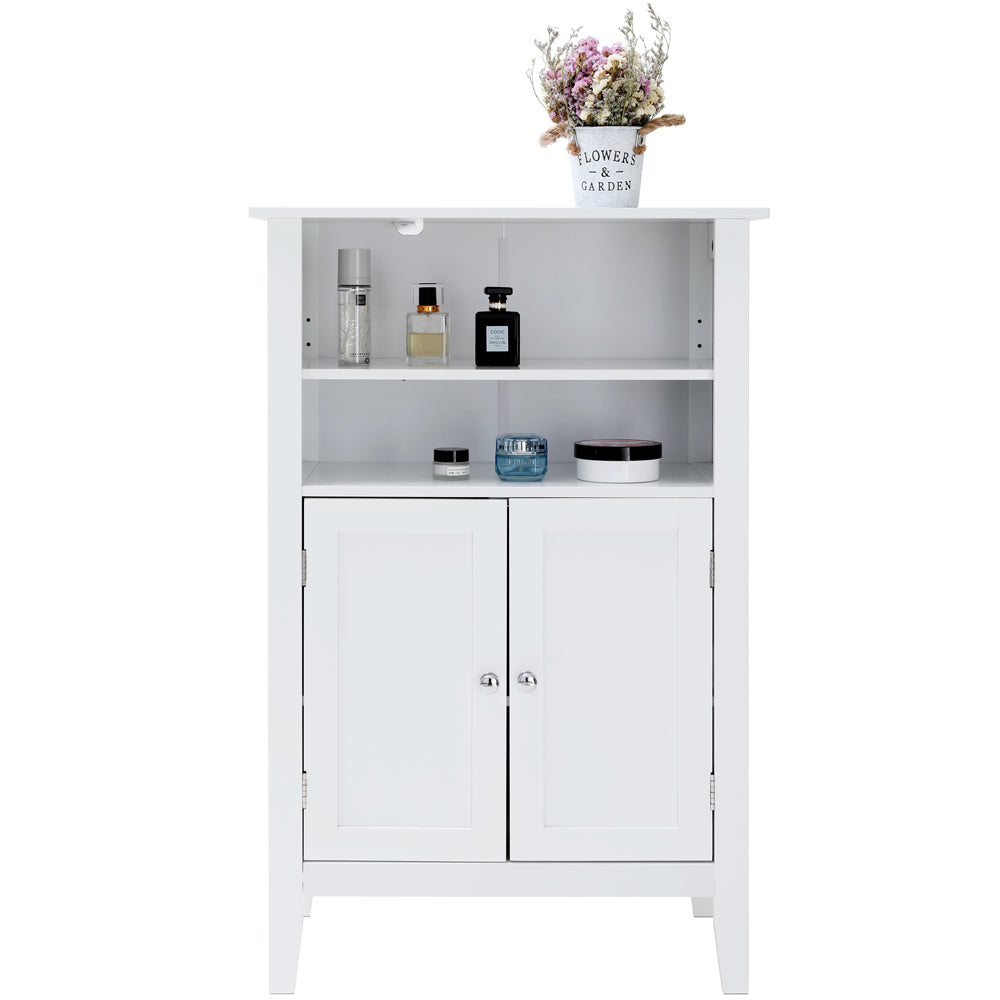 IWELL White Storage Cabinet with 2 Adjustable Shelves, 6 Adjustable Heights, Free Standing Wooden Organizer with 2 Doors for Bathroom