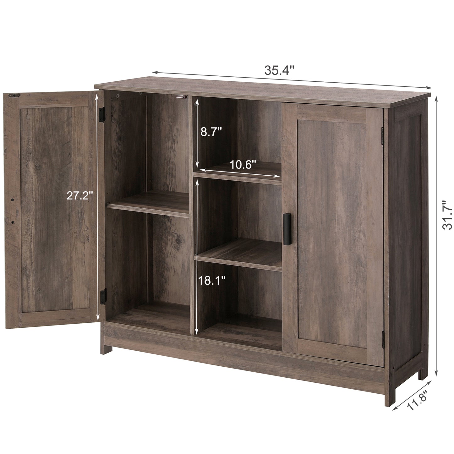 IWELL Storage Cabinet, Buffet Cabinet with 2 Doors and 2 Open Shelves, Freestanding Cabinet for Kitchen, Living Room, Hallway, Rustic Oak