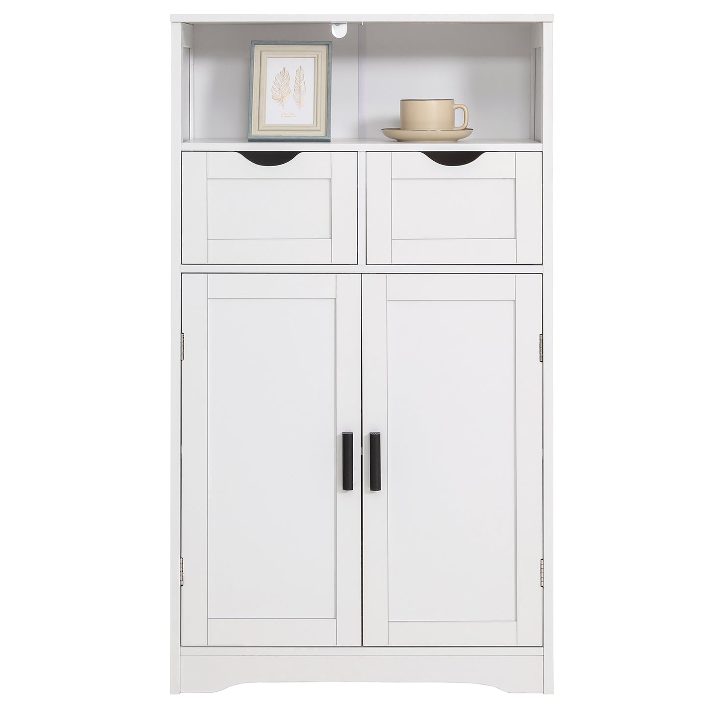 IWELL Bathroom Cabinet, Storage Cabinet with 2 Drawers, Bathroom Storage Cabinet with Door and Shelves, Accent Cabinet for Living Room, Bedroom, White