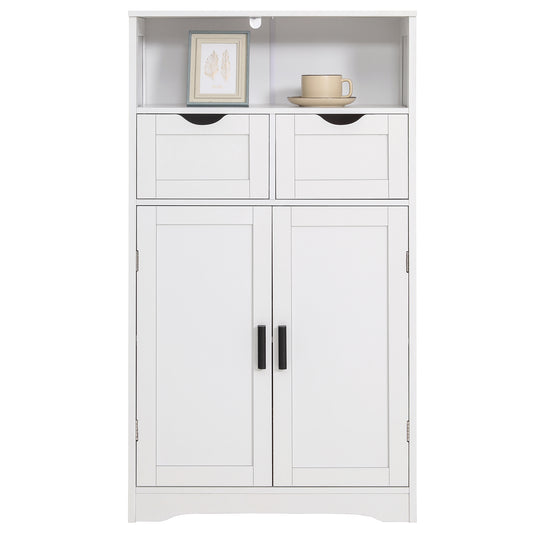 IWELL Bathroom Cabinet, Storage Cabinet with 2 Drawers, Bathroom Storage Cabinet with Door and Shelves, Accent Cabinet for Living Room, Bedroom, White