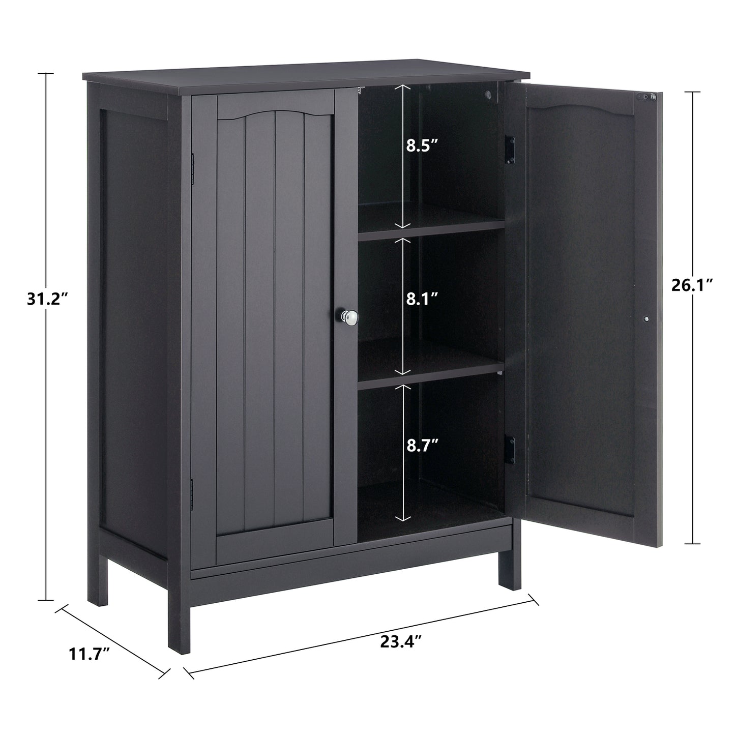 IWELL Bathroom Floor Cabinet, Modern Storage Cabinet with Adjustable Shelf and Double Door, Free-Standing Storage Organizer for Bathroom, Living Room, Grey