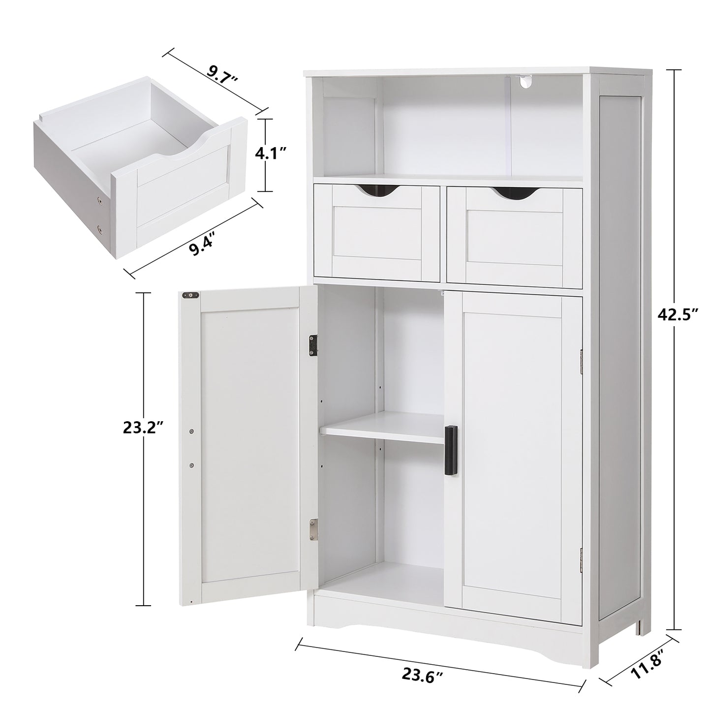 IWELL Bathroom Cabinet, Storage Cabinet with 2 Drawers, Bathroom Storage Cabinet with Door and Shelves, Accent Cabinet for Living Room, Bedroom, White