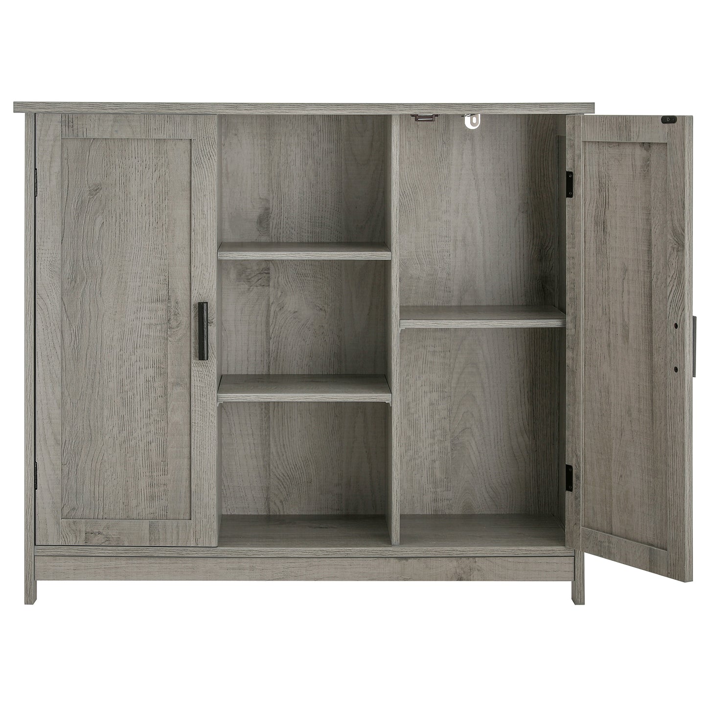 IWELL Floor Storage Cabinet with 2 Doors and 2 Open Shelves, Wooden Medical Cupboard, Buffet Sideboard, Farmhouse Free Standing Cabinet, Grey