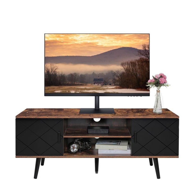 IWELL TV Stand for 55 inch TV, Entertainment Center with Storage Cabinets & Open Shelf, TV Console, Mid Century Modern TV Stand for Living Room/Bedroom, Black