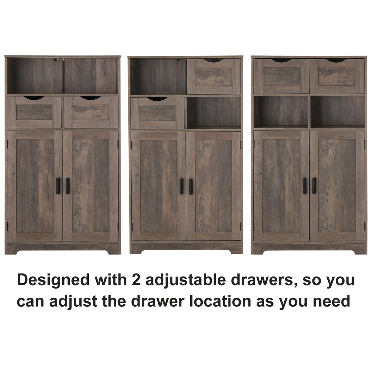 IWELL Large Storage Cabinet, Bathroom Cabinet with 2 Drawers & 2 Shelf, Cupboard, Sideboard for Living Room, Bedroom, Office, Rustic Oak