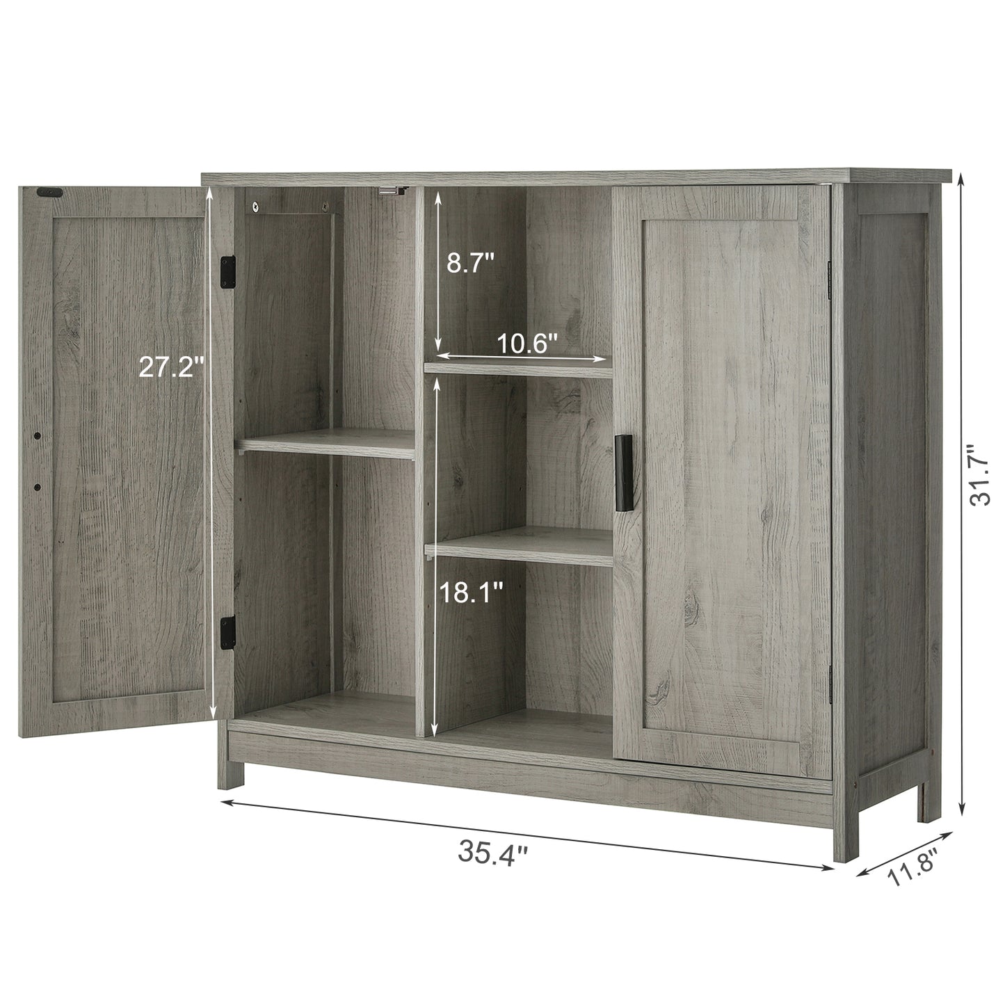 IWELL Floor Storage Cabinet with 2 Doors and 2 Open Shelves, Wooden Medical Cupboard, Buffet Sideboard, Farmhouse Free Standing Cabinet, Grey