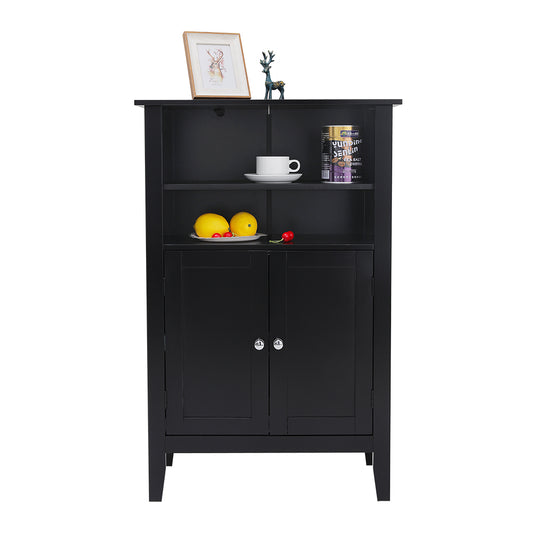 IWELL Black Bathroom Cabinet with 2 Adjustable Shelves, 6 Adjustable Heights, Floor Storage Cabinet with 2 Doors for Bathroom