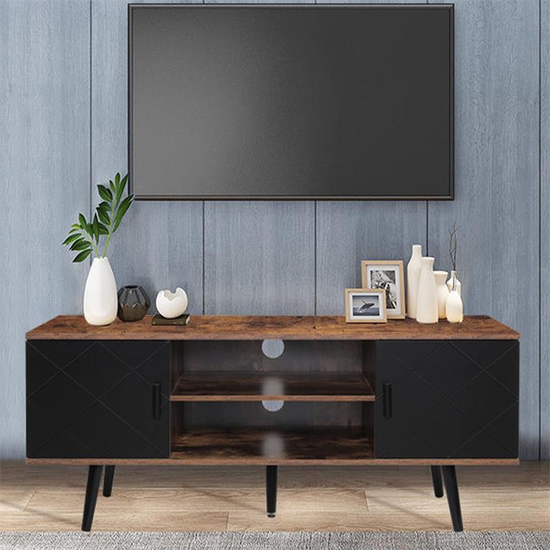 IWELL TV Stand for 55 inch TV, Entertainment Center with Storage Cabinets & Open Shelf, TV Console, Mid Century Modern TV Stand for Living Room/Bedroom, Black