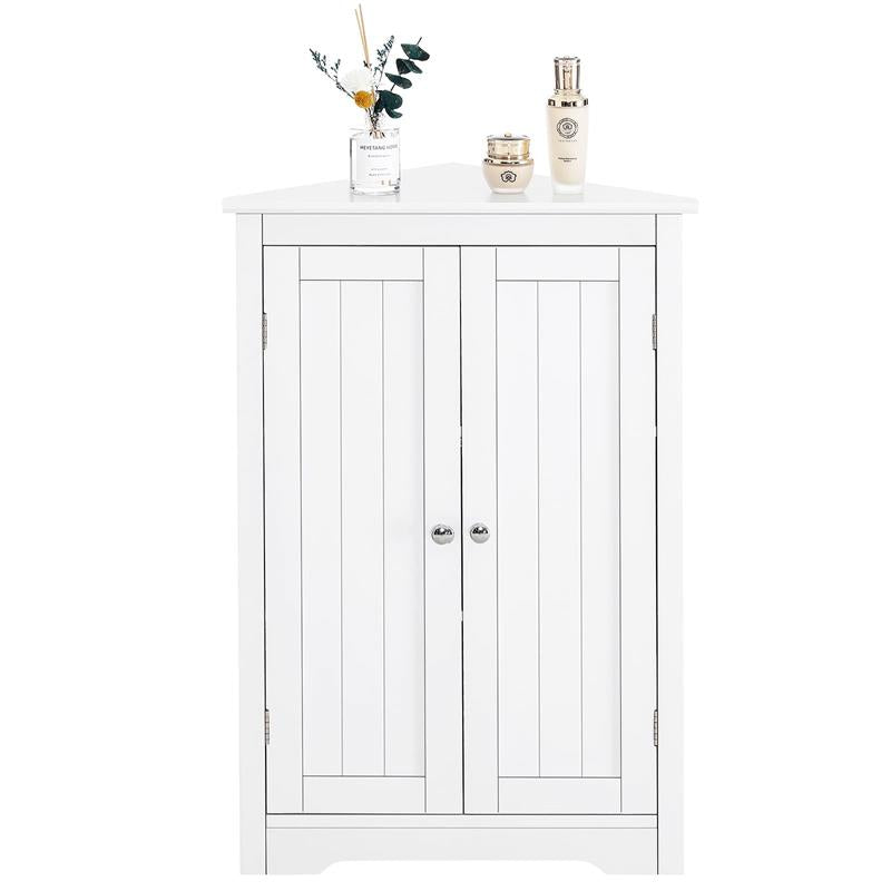 IWELL Floor Corner Cabinet, Bathroom Corner Cabinet with 2 Doors and Storage Shelves, Free-Standing Corner Cabinet for Bathroom, Living Room, Kitchen, Bedroom, White