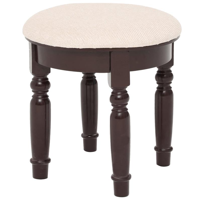 IWELL Round Vanity Stool with Rubberwood Leg, Capacity 330LBS, 17.7inch Tall Dressing Makeup Stool, Padded Bench, Piano Seat Chair Bench in Bedroom, Bathroom, Easy Assembly, Brown