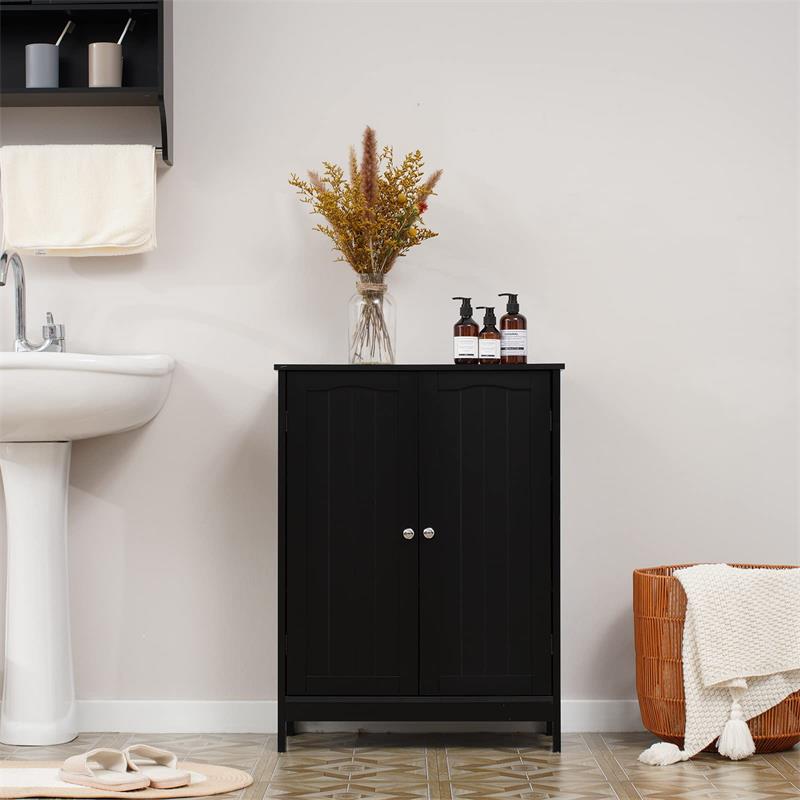 IWELL Black Bathroom Cabinet with 2 Doors, 3 Heights Available, Free Standing Floor Storage Cabinet for Bathroom, Living Room, Kitchen, Black