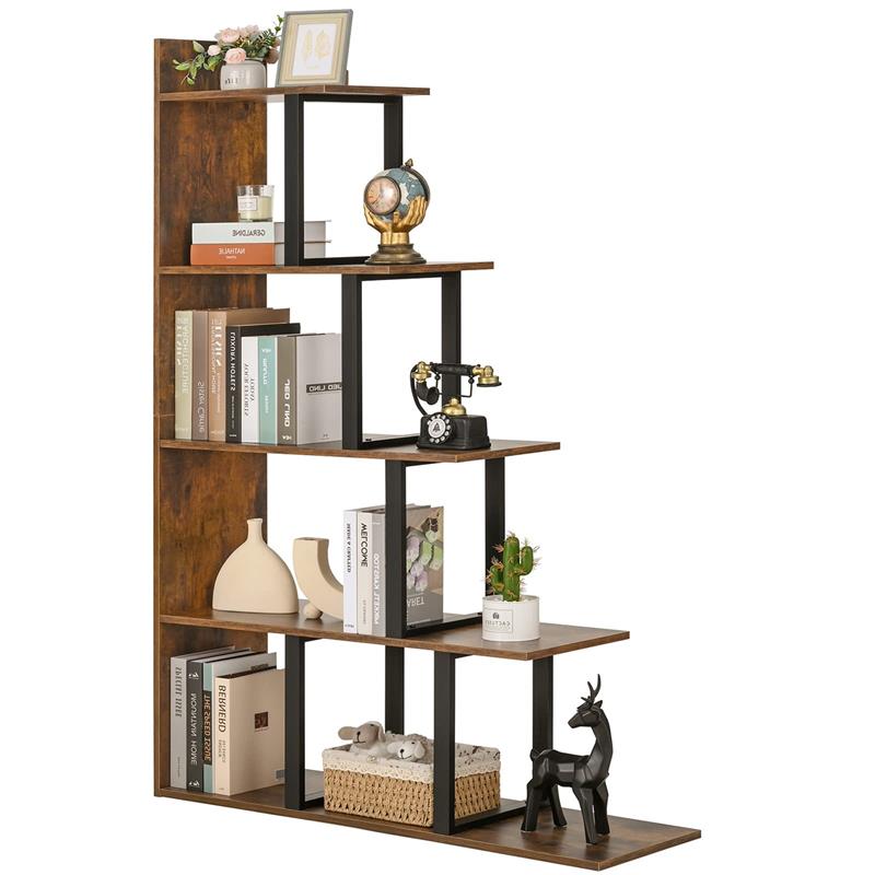 IWELL Ladder Shelf, 5-Tier Wood Bookshelf, Rustic Storage Shelf for Living Room, Bedroom, Rustic Brown