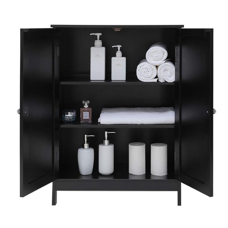 IWELL Black Bathroom Cabinet with 2 Doors, 3 Heights Available, Free Standing Floor Storage Cabinet for Bathroom, Living Room, Kitchen, Black