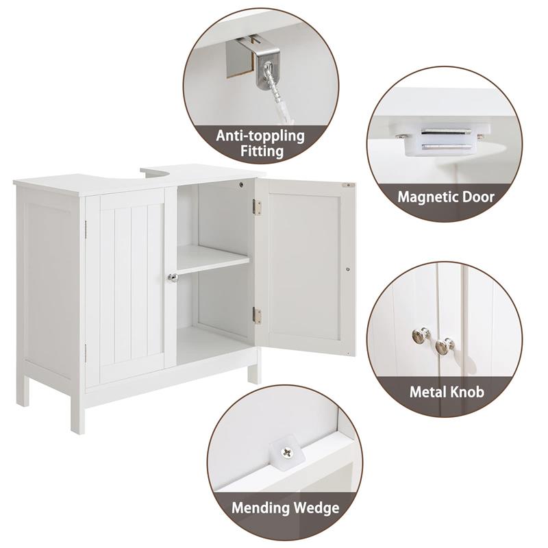 IWELL Under Sink Storage Cabinet with 2 Doors and Shelf, Pedestal Sink Bathroom Vanity Cabinet, Space Saver Organizer, White