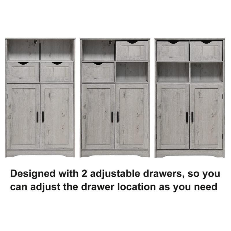 IWELL Large Storage Cabinet, Bathroom Storage Cabinet with 2 Drawers & 2 Shelves, Floor Cabinet for Living Room, Bedroom, Home Office, Grey