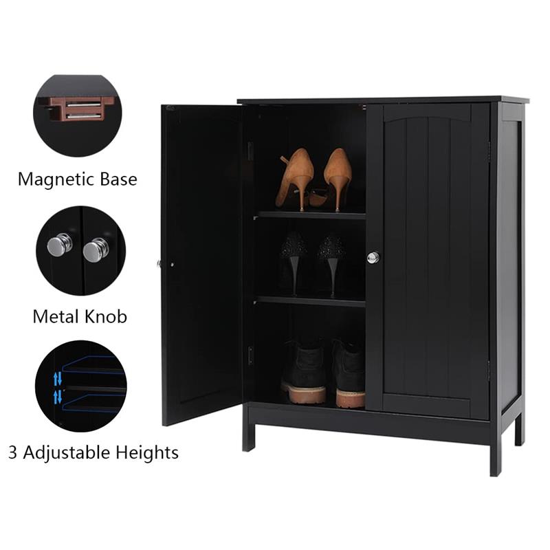 IWELL Black Bathroom Cabinet with 2 Doors, 3 Heights Available, Free Standing Floor Storage Cabinet for Bathroom, Living Room, Kitchen, Black