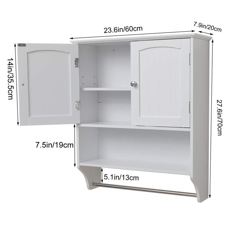 IWELL Wall Bathroom Cabinet with 2 Shelf & Towels Bar, Medicine Cabinet with 2 Doors for Bathroom, Wall Mount Bathroom Cabinet, Over The Toilet Space Saver Storage Cabinet, White