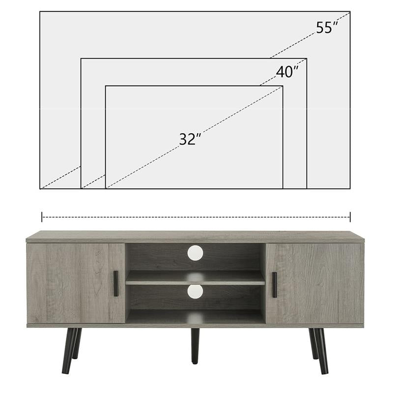 IWELL TV Stand for 55 inch TV, Entertainment Center with Storage and Open Shelves, Mid Century TV Stand Table, Media Console for Living Room, Bedroom, Grey