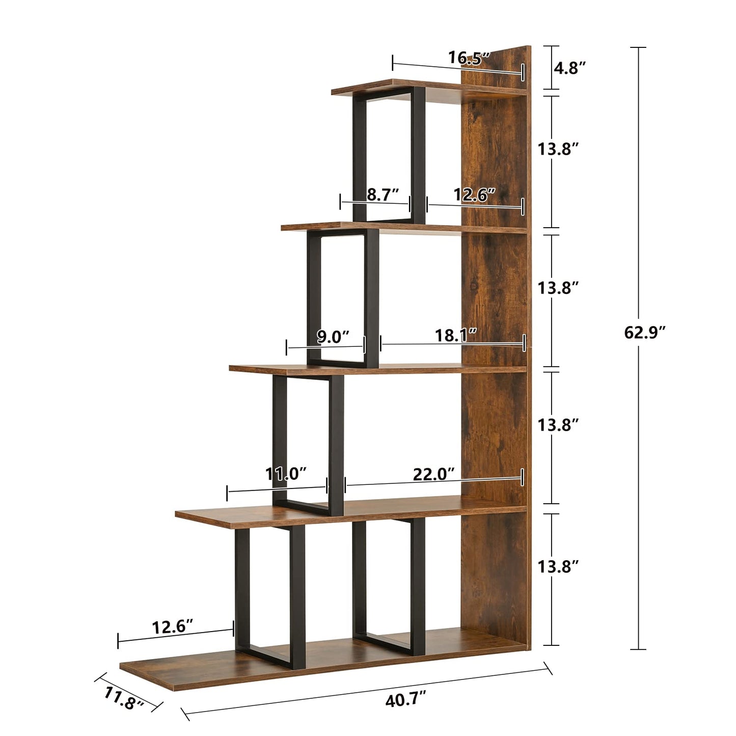 IWELL Ladder Shelf, 5-Tier Wood Bookshelf, Rustic Storage Shelf for Living Room, Bedroom, Rustic Brown